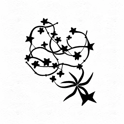 Cancer Constellation With Vines And Cherry Blossom Flower And Plumeria Flower