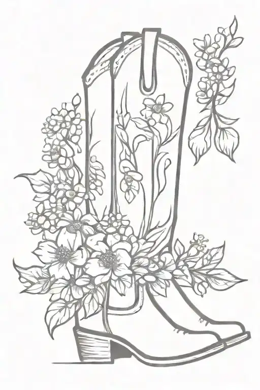 Cowboy Boot With Syringa Flower Bouquet