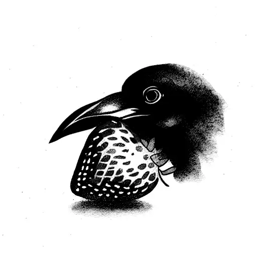 Baby Crow Holding A Strawberry