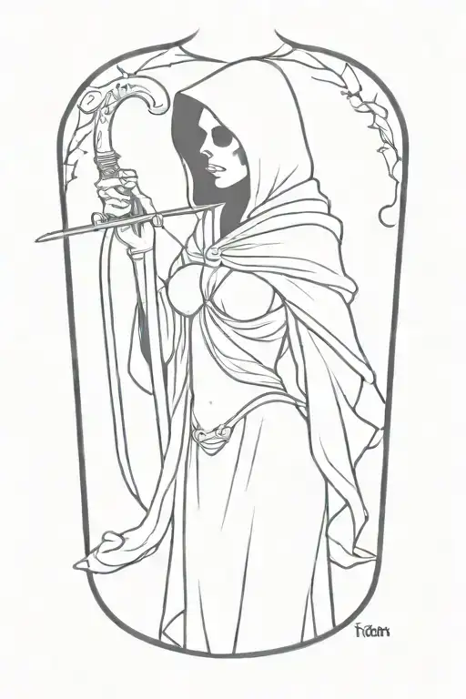 Traditional Style Sexy Female Grim Reaper With A Skull For A Head