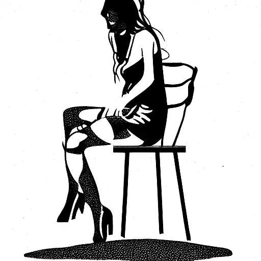 Country Woman Sitting On A Wooden Chair Tattoo