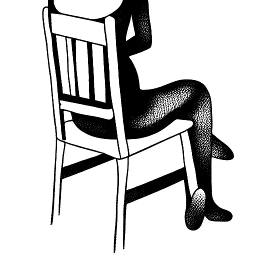 Country Woman Sitting On A Wooden Chair Seen From Her Back Tattoo