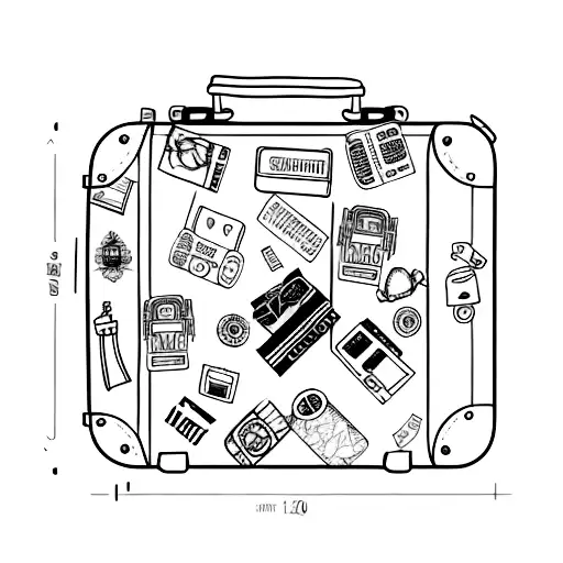 A Minimalist Tattoo Of A Suitcase With Travel Stickers Tattoo