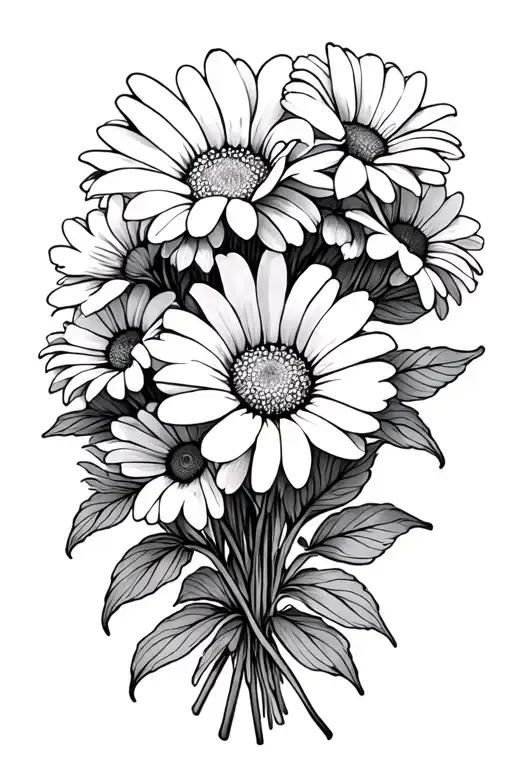 Daisy And Sweet Pea Bouquet Fine Line