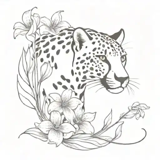 Full Body Cheetah With Tiger Lily Flowers