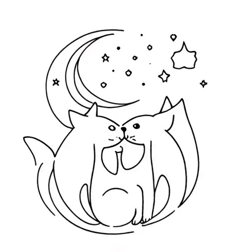 Cat And Dog With The Moon And Stars