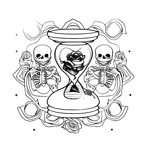 Skeleton Hand Holding An Hourglass With Live And Dead Rosses And Momento Nori Writing