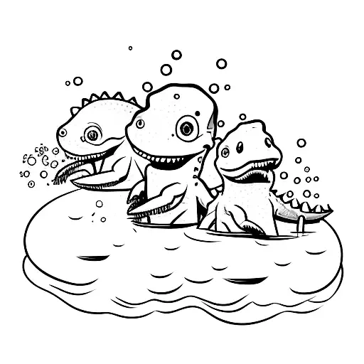 3 Little Dinasourus Playing With Water