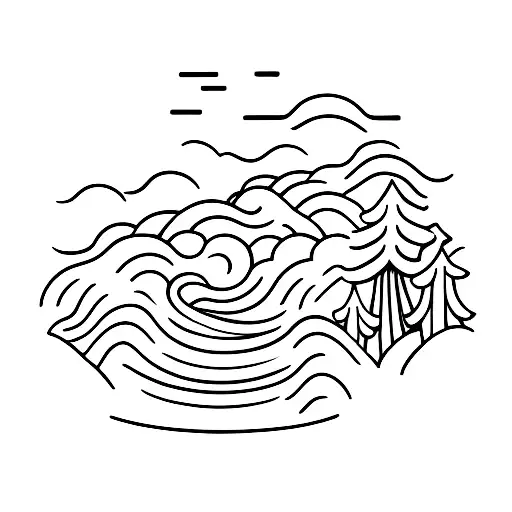A Minimalist Design Of A Large Wave With A Forest Meeting A Beach