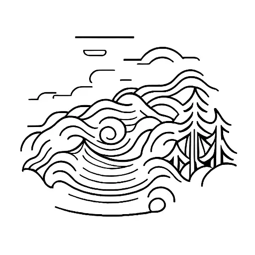 A Minimalist Design Of A Large Wave With A Forest Meeting A Beach