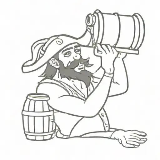 Pirate Drinking From A Keg Tattoo Design