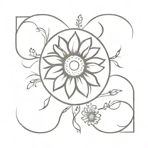 A Sun With Daisies And Sweet Pea Flowers Framing It