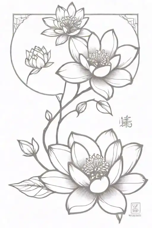 Cherry Blossoms And Lotus Flower Separate
