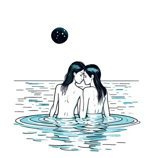 Chico And Girl Friends Bathing In The Sea At Night