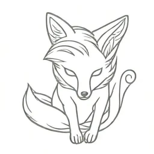 Kitsune Fox With 9 Tails Fanned Out