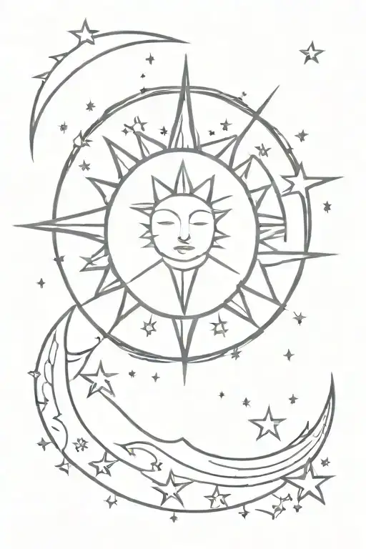 Sun And The Moon Surrounded By Stars