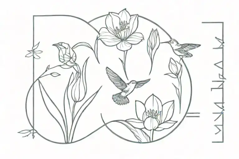 Roman Numerals And Tulip And Hummingbird