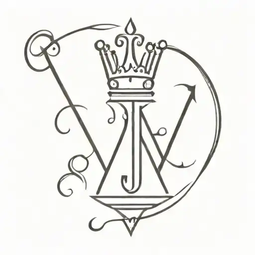 Black Spade Symbol Pointing Up With A Crown On Top With A J Written In Calligraphy