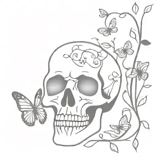 Skull And Butterflies With Vines