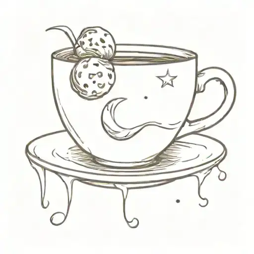 Teacup With Steam Forming The Moon And A Cookie And Pipe On The Side