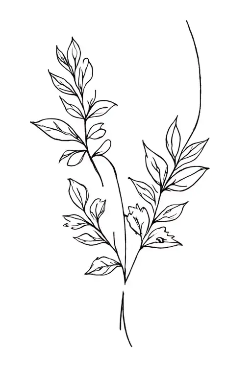 Line Passing In The Back Then On The Arm With Leaves And Flowers
