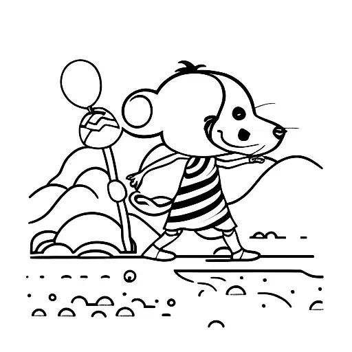 A Little Girl Crossing A Creek With A Mouse