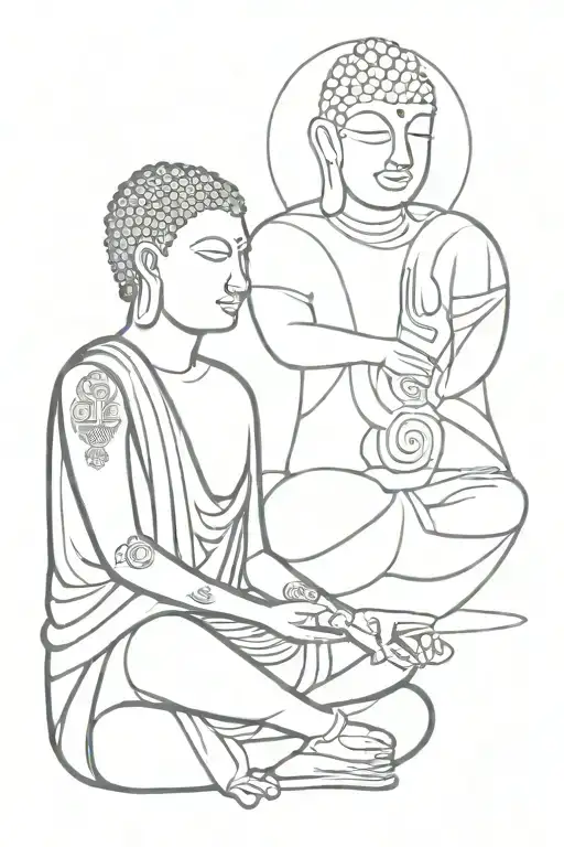 Aztek And Buddha Sitting Side