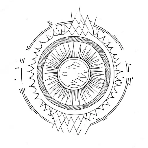 Three Pine Tree The Sun And The Moon