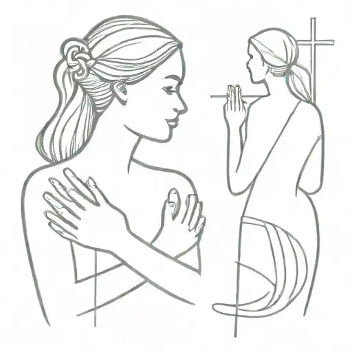 Cross And Praying Female Silhoutte