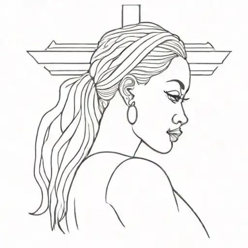 Female Silhouette With African American Features Praying To A Cross Tattoo