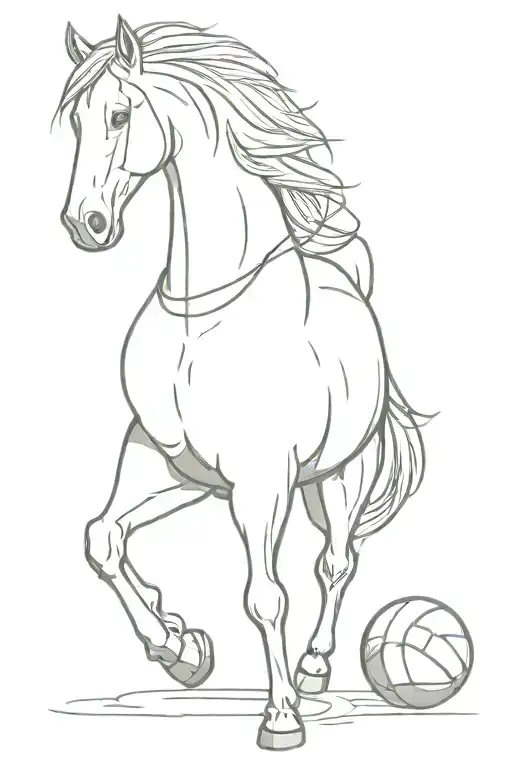 Horse With Rugby Ball And Balls Of Wool With Needles