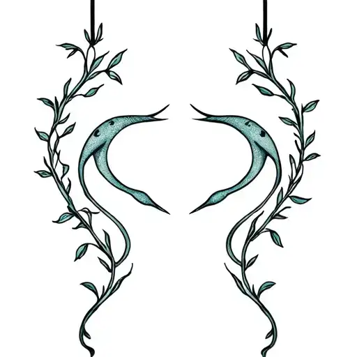 Virgo And Pisces Signs Intertwined With Vines Hanging