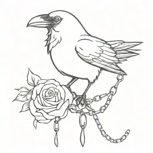 Raven With A Rose In Chains In His Teeth