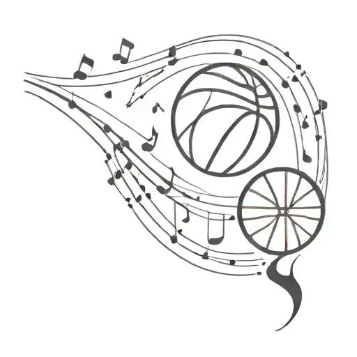 Basketball And Music Note Next To Eachother Simple