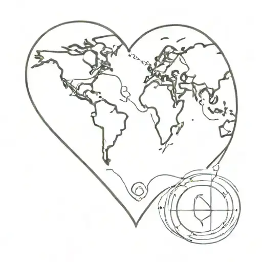 Fingerprint Heart With World Map And Navigation Compass Inside