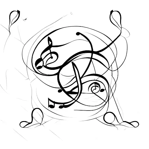 Musical Notes Intertwined With A Delicate Silhouette Of A Father And Daughter Holding Hands