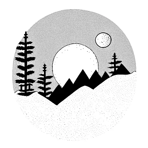 Mountain With Pine Trees And Moon