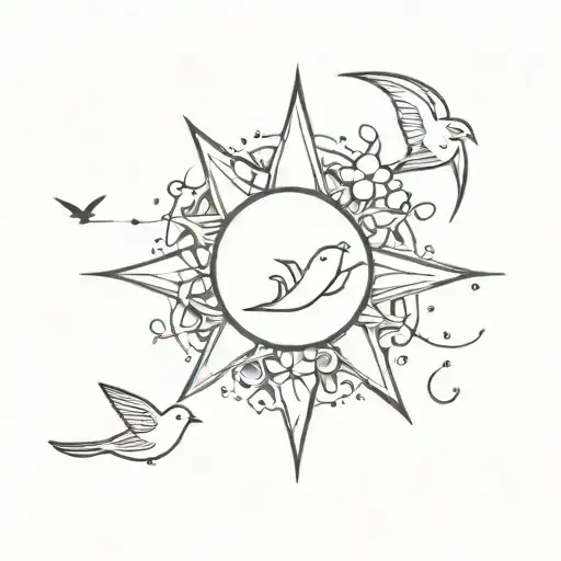Sun Moon Star Flower And Birds