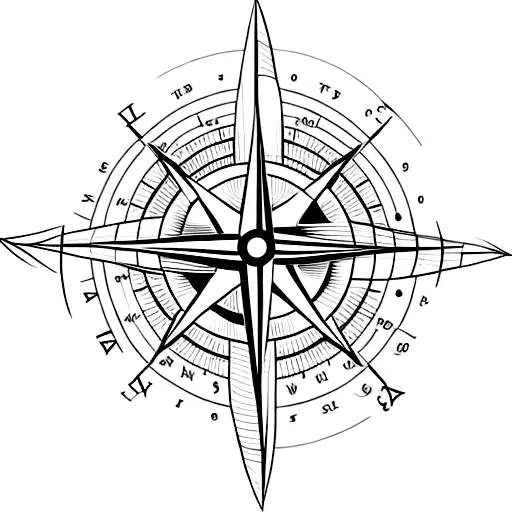 A Minimalist Tattoo Of A Compass With The Initials Of Each Family Member Pointing Towards 'Home'