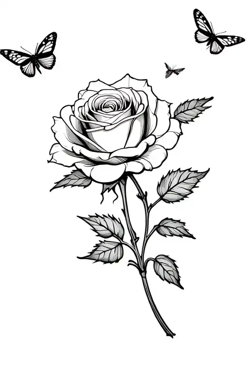 A Rose With Buterflys Flying Around