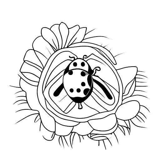 A Minimalist Tattoo Of A Ladybug Perched On A Flower