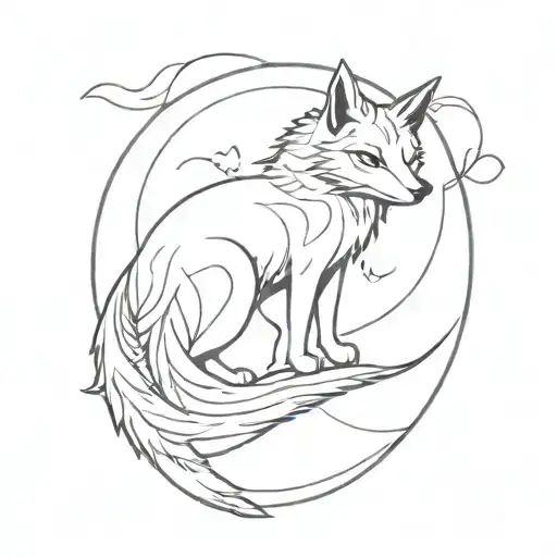 Ouroboros Fox With Tarot Devil In Red And Blue Tones