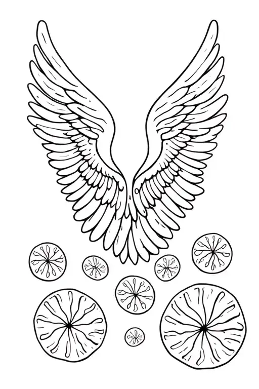 A Minimalist Tattoo Of Angel Wings Made Of Seashells And Sand Dollars