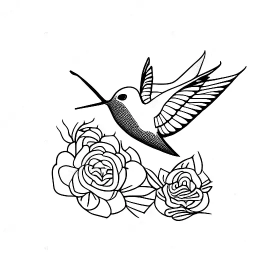 A Minimalist Tattoo Of A Hummingbird Surrounded By Flowers