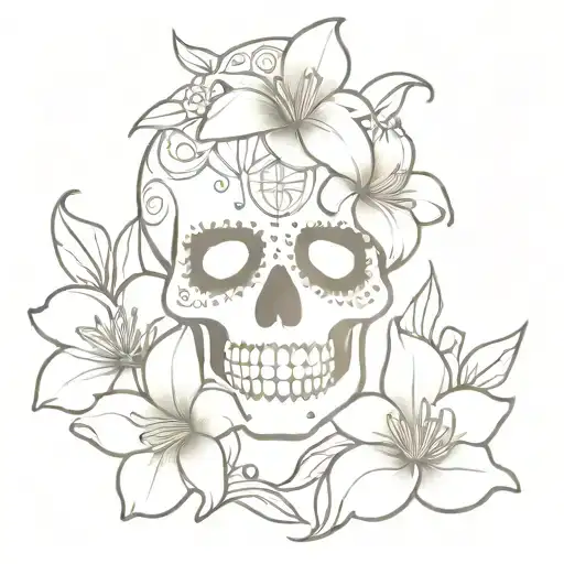 Sugar Skull With Lilies Coming