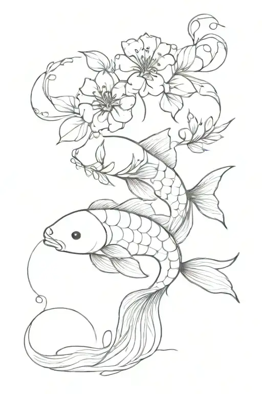 Coy Fish Swimming With Flowers