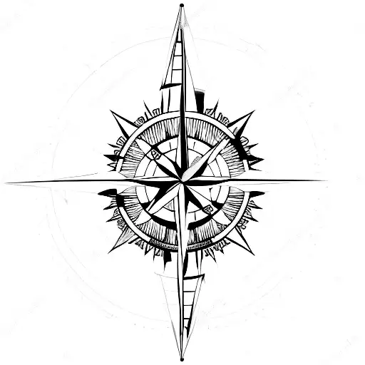 Compass With Palm Tree And Island