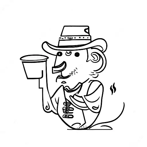 A Cowboy Riding A Horse With A Coffee Cup In Hand