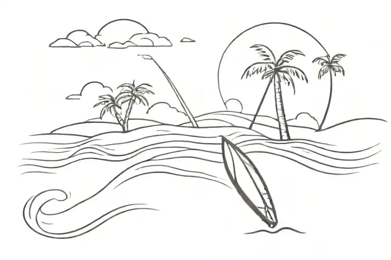 Beach And Surfboard Floating