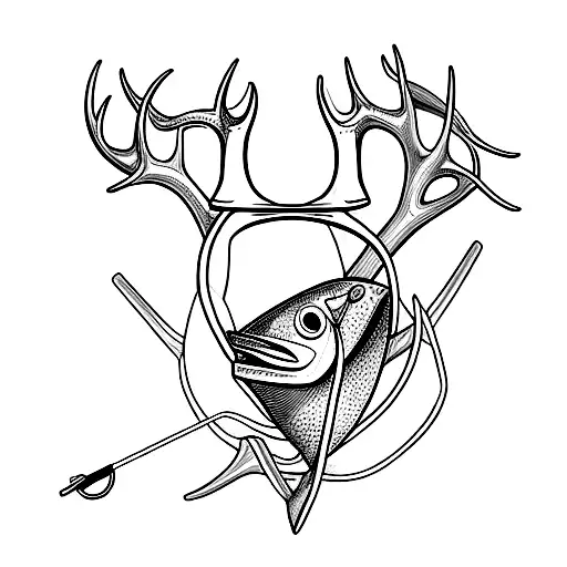 Fishing Hook And Antler Heart